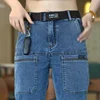 Spring Summer Thin Six Pocket Men's Jeans Elastic Straight Leg Casual Slim Fit Jeans Versatile Multi-Pocket Long Pants