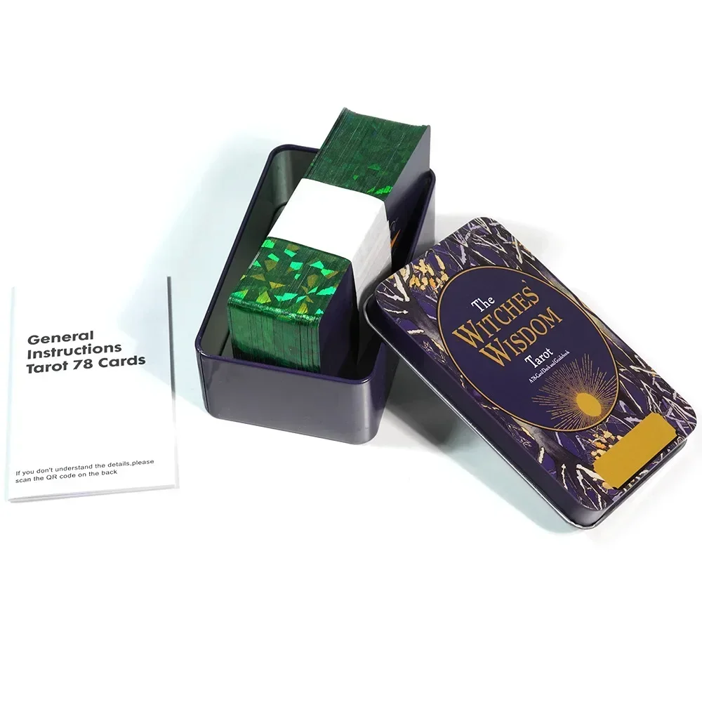 10.3*6cm The Witches&rsquo; Wisdom Tarot Deck In A Tin Box with Green Gilded Edges 78 Pcs Tarot Cards with Guidebook for Beginners