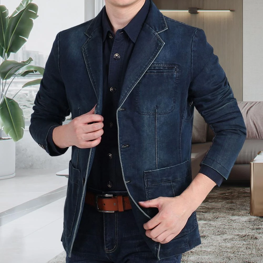 Mens Denim Blazer Male Suit Oversized Fashion Cotton Vintage Male Blue Coat  Denim Jacket Slim Fit Pockets Men Jeans Suit Coat - Blazers - AliExpress