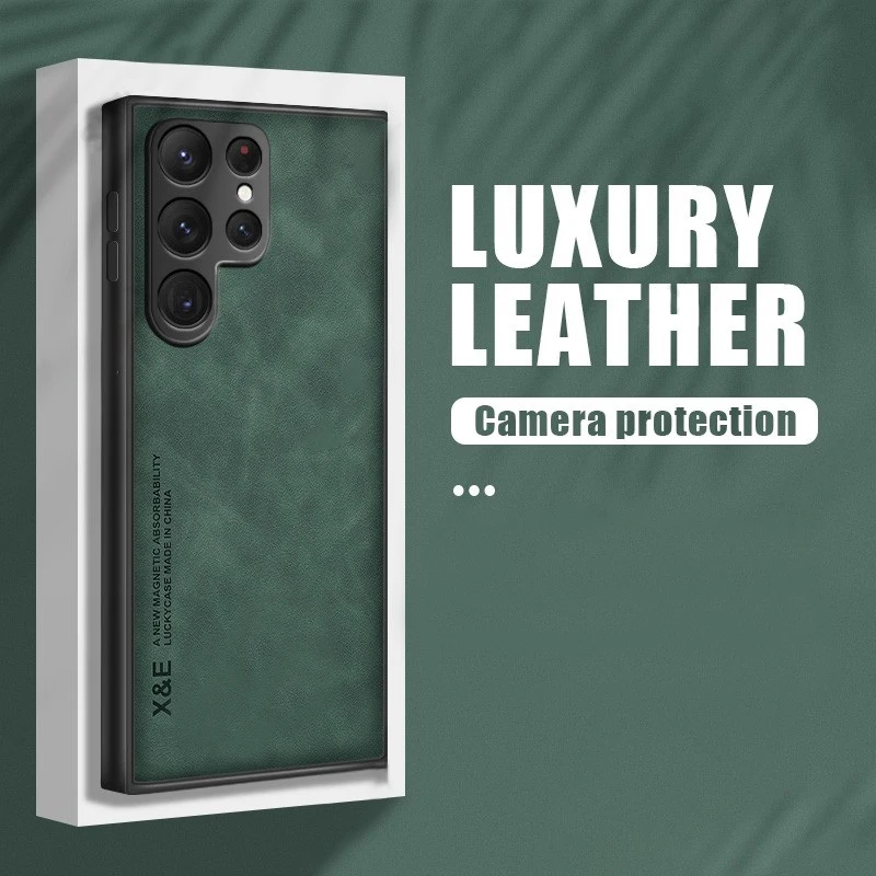 thumbnail image 1 of Sheepskin Magnetic Case For Samsung S24 Ultra S23 S22 S21 S20 FE S10 Capa For Samsung Note 20 Ultra 10 Matte Leather Phone Cover, 1 of 5