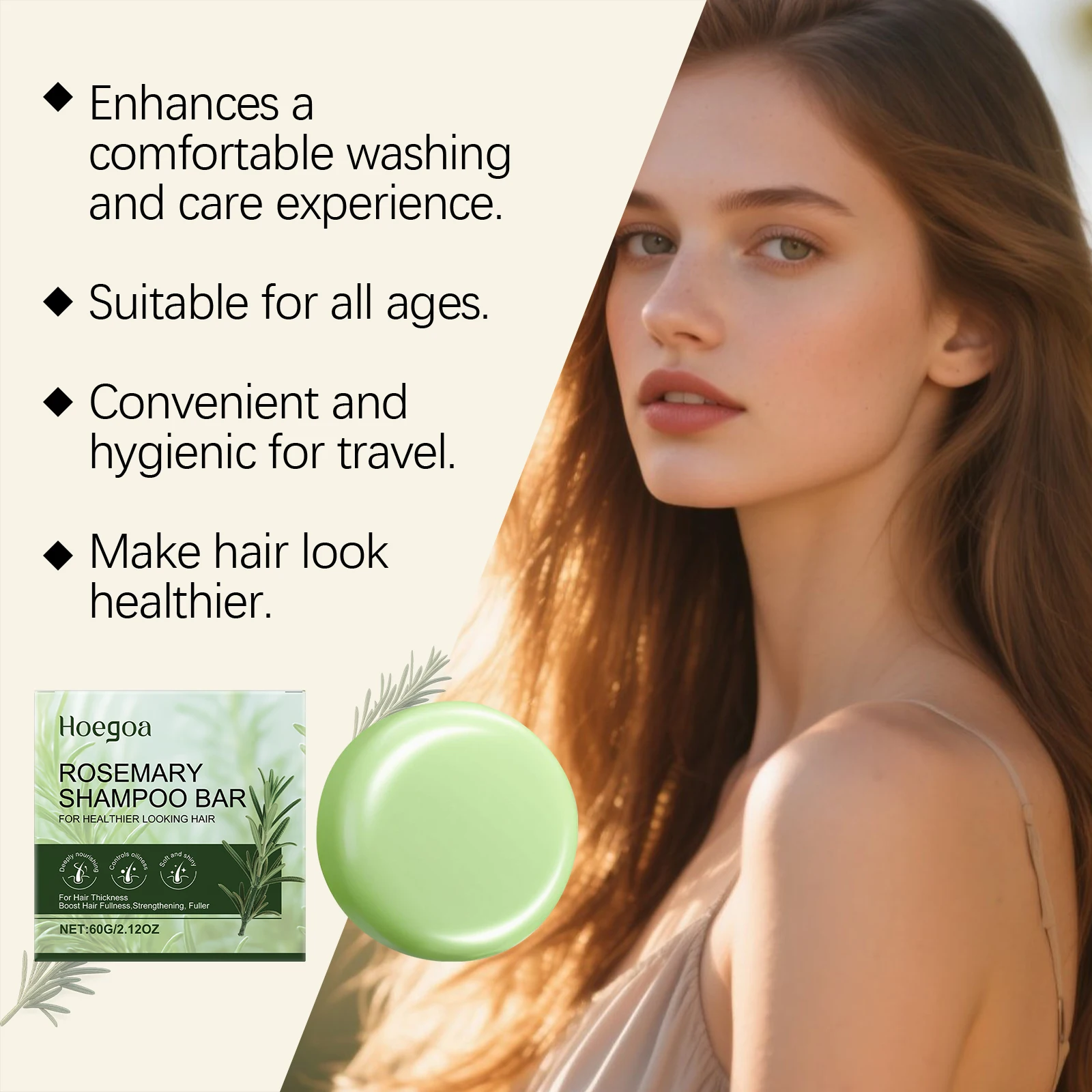 Rosemary Gentle Cleansing Shampoo Bar - Soap Bar for Smoothing, Adding Shine, Nourishing & Caring, Refreshing & Non-Greasy