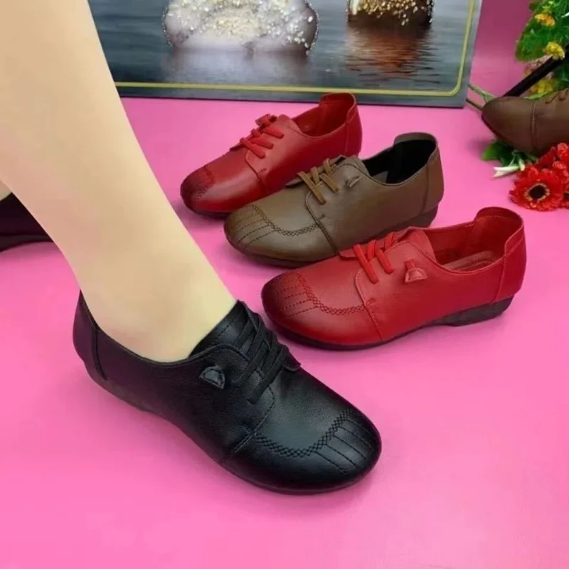 Women Casual Shoes Spring New Vintage Lace Up Soft Soled Non Slip Women Flats Oxford Shoes Soft Leather Woman Single women oxford shoes leather mary jane shoes
