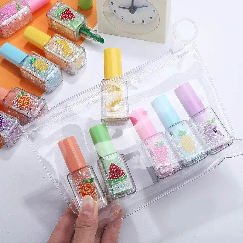 6Pcs Cute Cartoon Nail Polish Shape Highlighters School Office Stationery Students Drawing Supplies Kawaii Mini Paint Marker Pen highlighter pen marker pen highlighter marker art marker