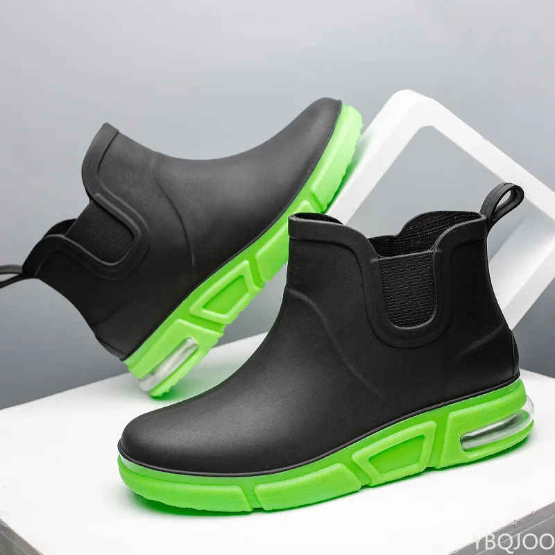 

Men Rainboots Waterproof Rain Boots Ankle Fishing Car Wash Water Shoes PVC Male Winter Fashion Outdoor Flat Non-slip Comfortable