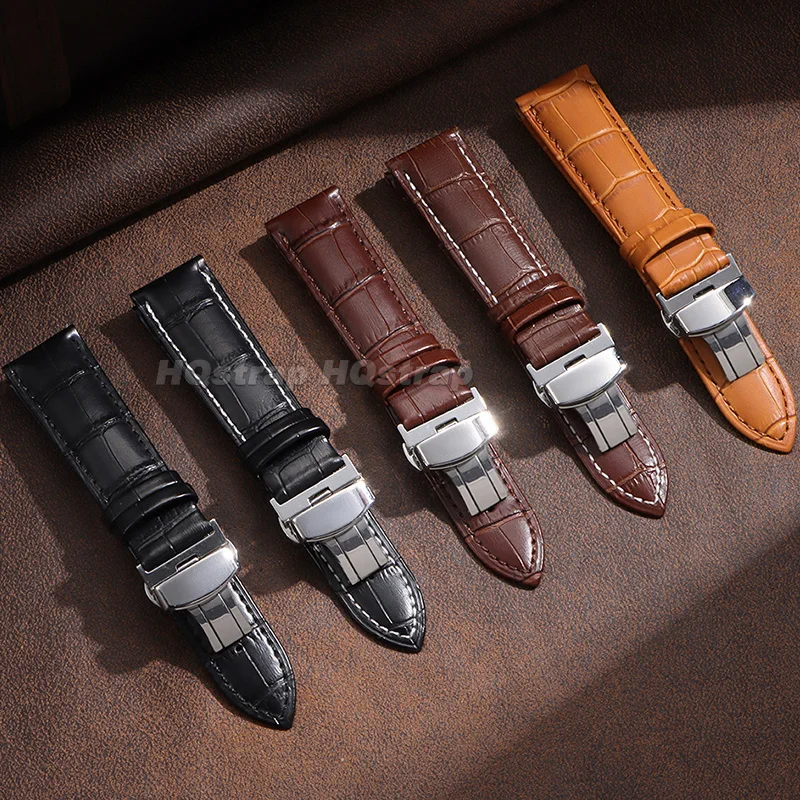 Luxury Leather Watch Strap Set with Butterfly Buckle and Installation Tools in Wooden Box