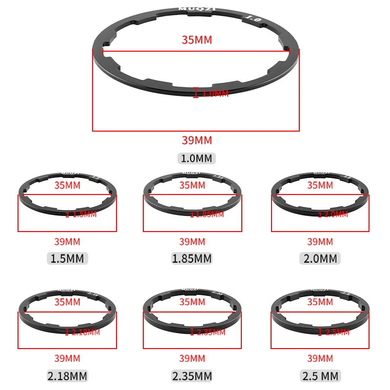 MUQZI 5개입 자전거 허브 와셔 7 8 9 10 11단 카세트 프리허브 바디 스페이서 1mm 1.5mm 1.85mm 2mm 2.18mm 2.35mm 2.5mm