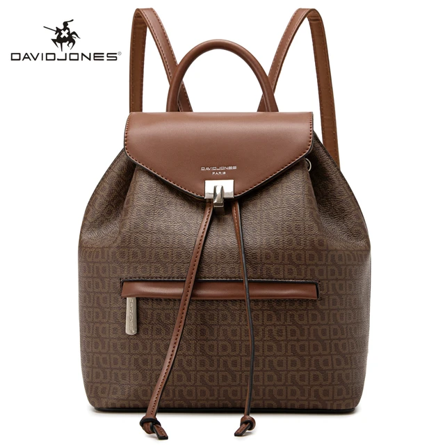 David Jones PU Leather Backpack for Women Solid Color Travel School Bag  Fashion Female Multi-Function Handbags Wear-resistant