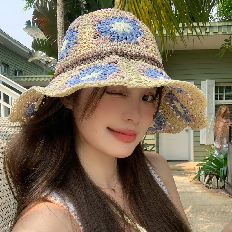 

Панама Папирус женская с большими полями, летняя Милая универсальная Панама от солнца в богемном стиле, в Корейском стиле, летняя