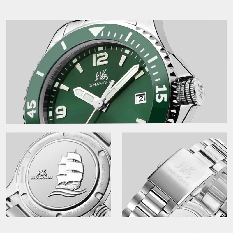 shanghai watch 200m waterproof mechanical men's dive watch 41mm ceramic bezel automatic wristwatch calendar luminous watch s3080 Shanghai Watch 200M Waterproof Mechanical Men's Dive Watch 41mm Ceramic Bezel Automatic Wristwatch Calendar Luminous Watch S3080 2