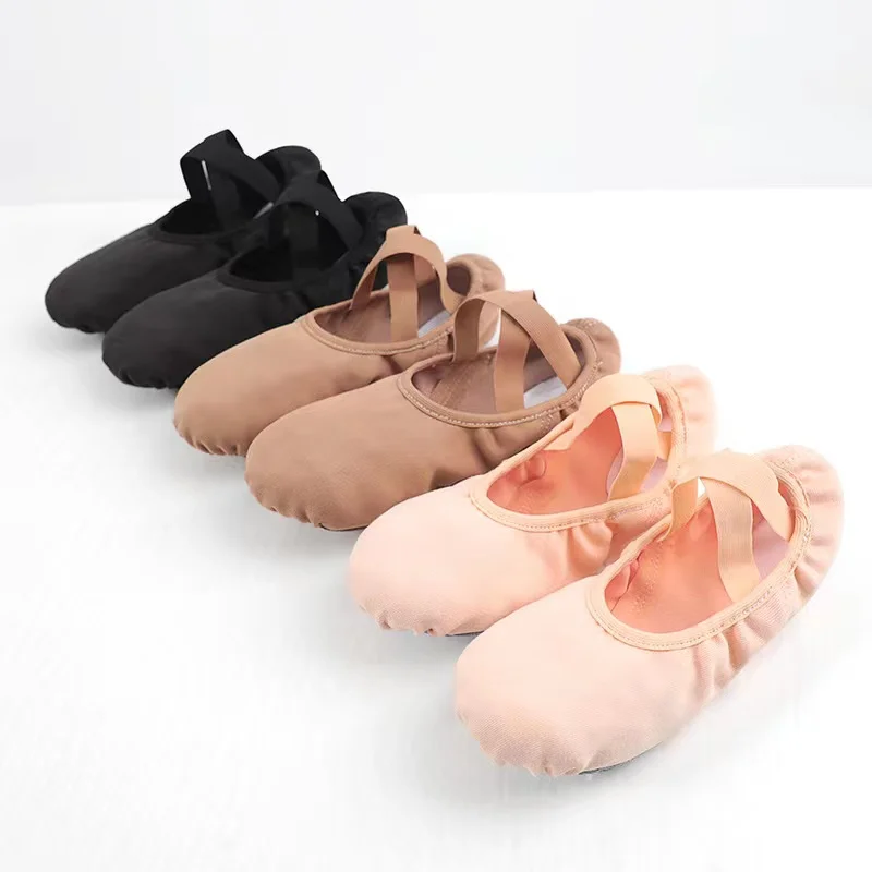 Women Girls Ballet Shoes Ballet Flats Stretch Canvas Split Soft Sole Elastic Fabric Professional