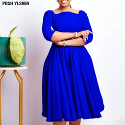 Elegant Square Collar African Dresses for Women 2023 Africa Clothing Office Lady Party A-line Dress Dashiki Ankara Outfits Robe