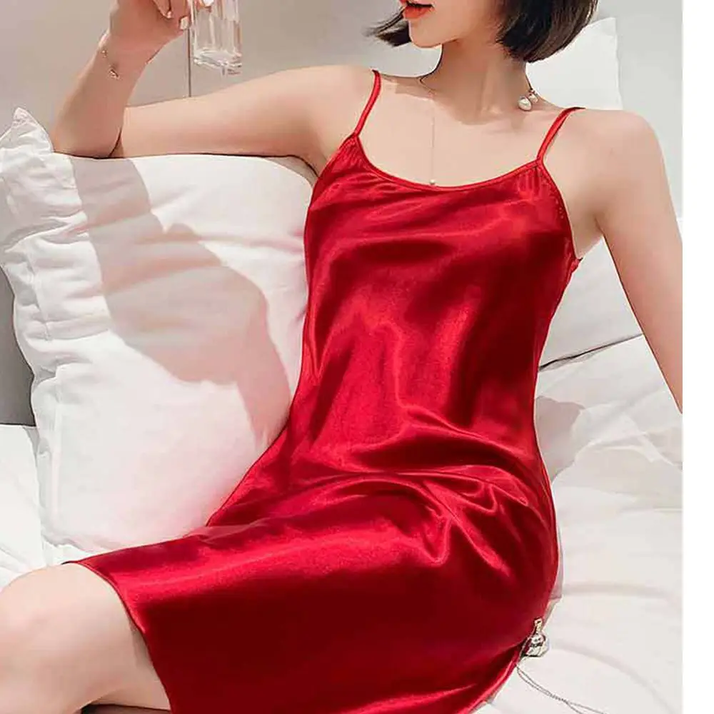 Summer Casual Pyjamas Camisole Homewear Solid Color Sling Nightdress Ice Silk Suspender  Nightdress Women Sleepwear