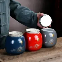Creative Red Wave Ceramic Tea Caddy with Lid Sealed Moisture-proof Storage Container Coffee Bean Candy Jar Desktop Decoration 1