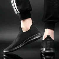 Black Solid White Fashion Knitting Casual Shoes Men Super Light Breathable Stretch Socks Sneakers Slip On Tenis Masculino Zapato