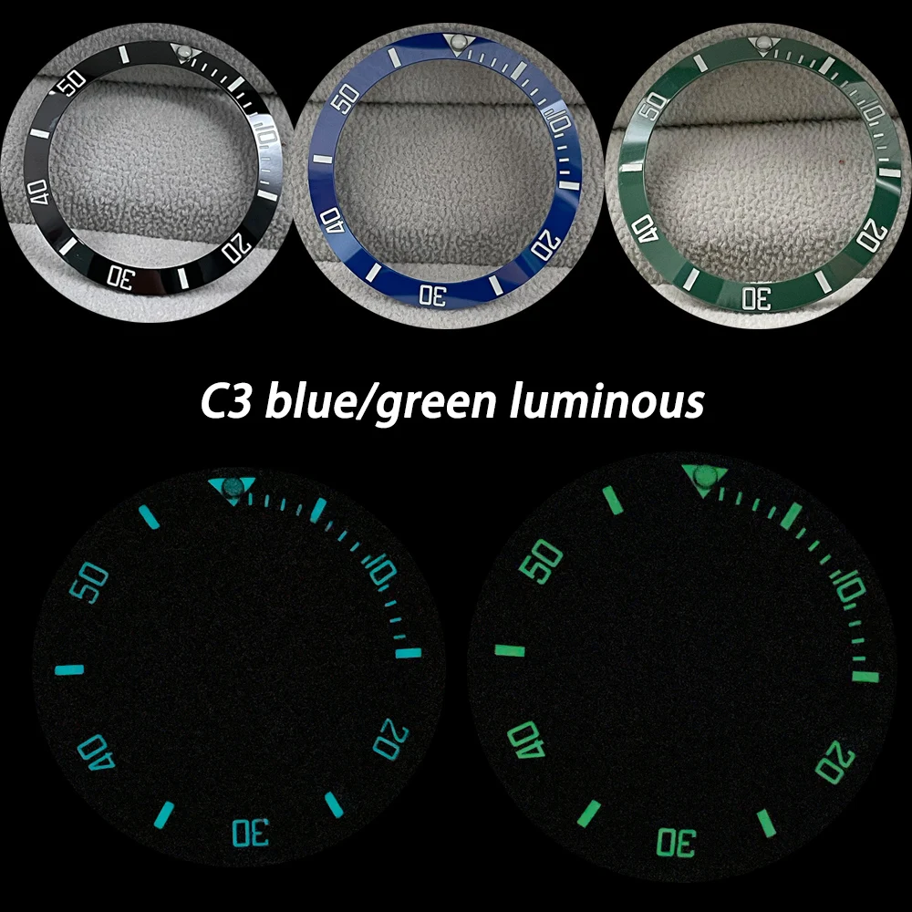 Super C3 Green Blue Luminous Sub Gmt Watch Ceramic Bezel Insert Fit Rlx Seiko Watch Black Blue Green Replacement Parts