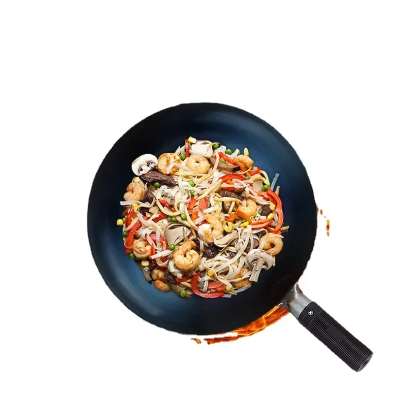 Iron Wok 32/34cm Seasoning Blue Iron Wok Uncoated Nonstick Pot Lightweight Classic Chef Wok Outdoor Kitchen Cookware for Gas Stove