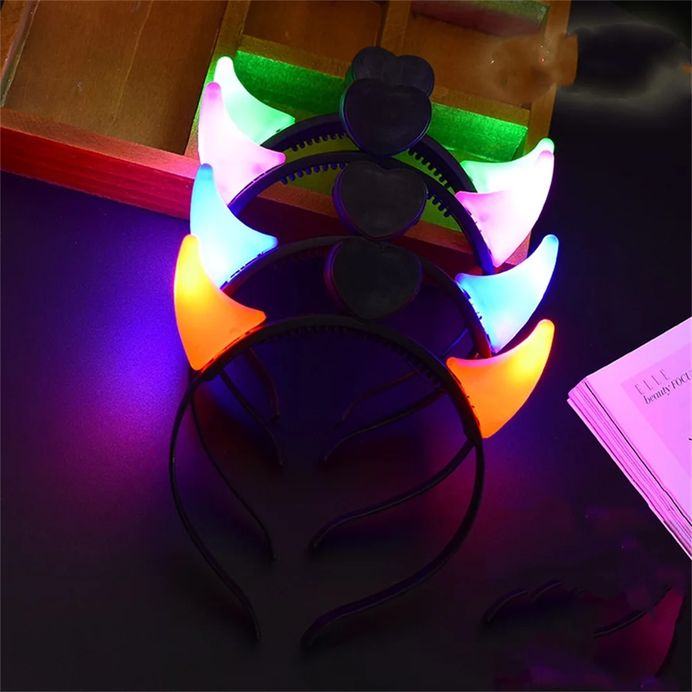 Led Devil Horn Light Up Headband Evil Halloween&Christmas Party Decor Party Glitter Headwear Cosplay Party Costume Hair Hoop