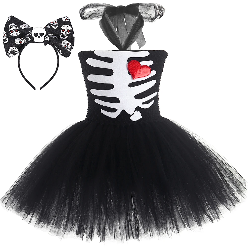 

Zombie Day Of The Dead Bride Girls Halloween Fancy Tutu Dress Sugar Skull Horror Ghost Vampire Kids Scary Carnival Party Costume