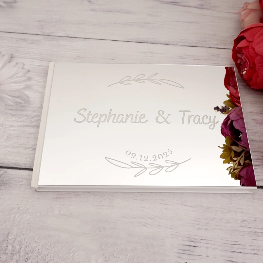 25x18cm Personalized Signature Wedding White Empty Page Guestbook Custom Acrylic Mirror Cover Signing Book For Wedding Gift