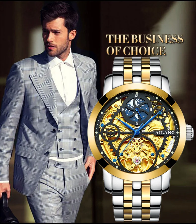Orologio da uomo di lusso AILANG con tourbillon scheletrato, a carica automatica, meccanico, in acciaio inossidabile, impermeabile, da uomo._voghion.com