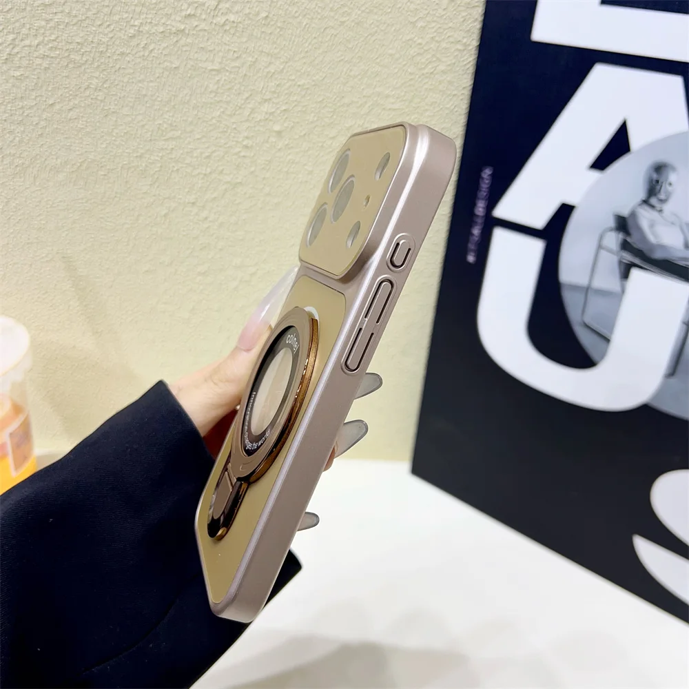 Luxury Metallic Color Plating Magnetic Stand Phone Case with PC Back Cover