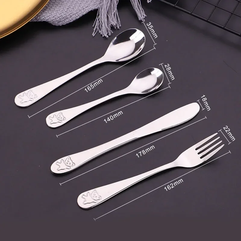 1pcs/1set Baby Teaspoon Fork Knife Utensils Set Stainless Steel Baby Cutlery