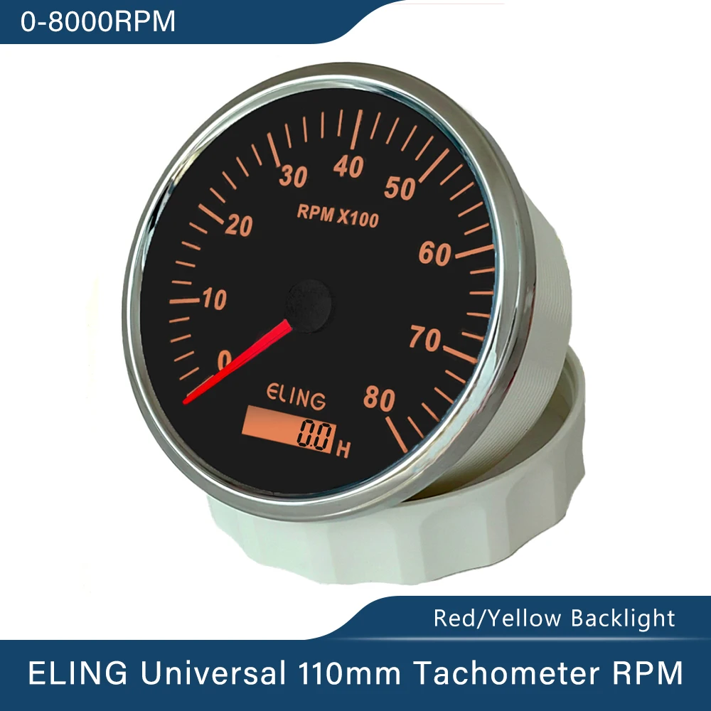 ELING Universal Waterproof 110mm Tachometer 0 8000 RPM Tach Gauge with