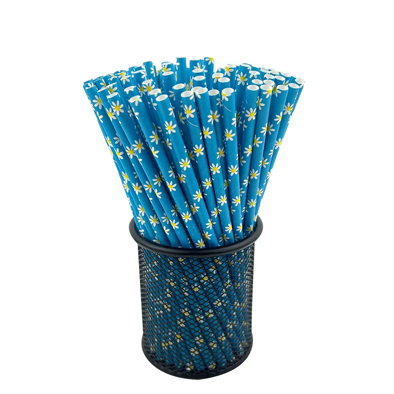25pcs Home Kitchen Wedding Props Party Supplies Daisy Straw Paper Straws Disposable Decorations