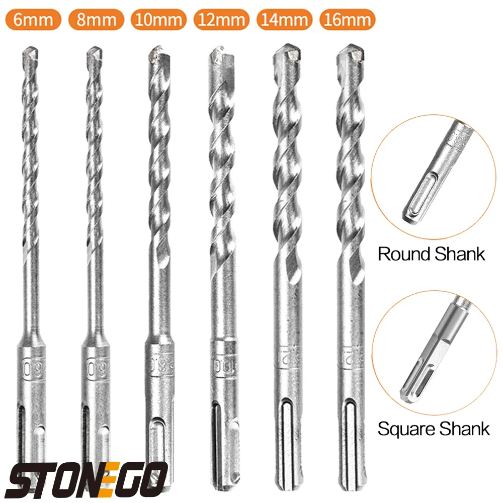 STONEGO Carbide Masonry Drills Rotary Hammer Impact Drill Bits for Drilling Concrete Brick Tile,Round / Square Shank