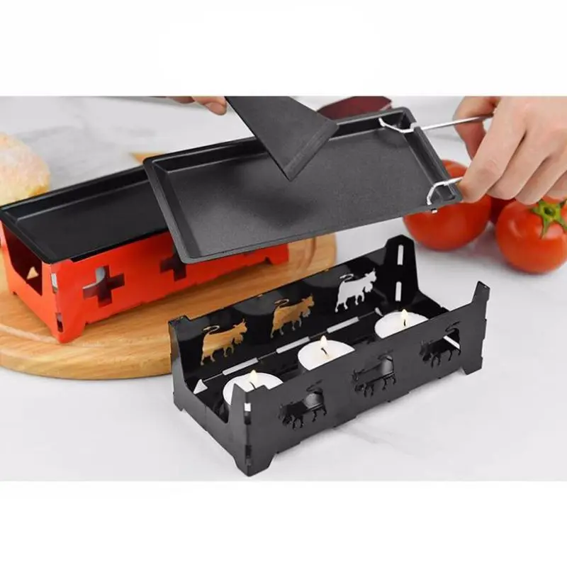 Non-stick Cheese Fondue Set, Wooden Handle, Steel Handle,Baking Pan,Plastic Spatula, Stove, Candle Heating, Cheese Tray, Egg Pan