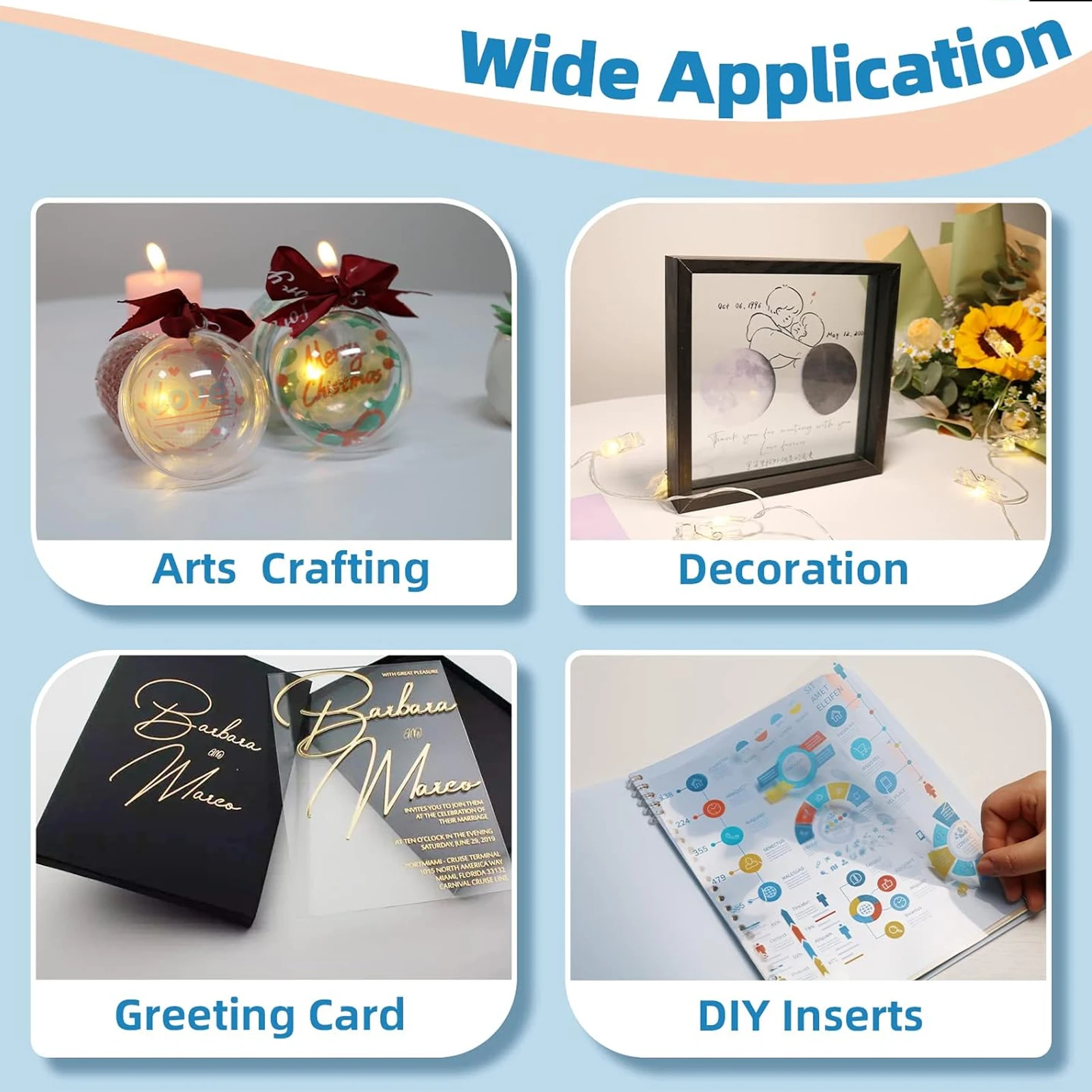 50매 A4 사이즈 8.3 x 11.7 인치 투명 필름 잉크젯 프린터용 100% 투명 시트