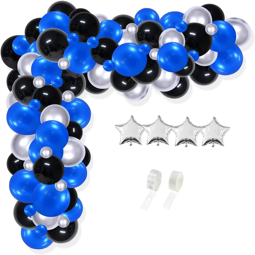 RoyalBlueBalloonsArchKitBlackSilverStarFoilBalloonGarland
