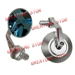 Large Blue Circular Handlebar Mirror - Universal Motorcycle Rearview Accessory (Silver)