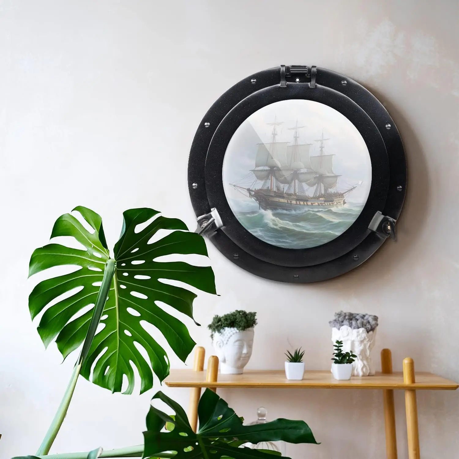 

12" Antique Wall Mounted Premium and Ship's Glassed Porthole|Bathroom Window Mirror|Pirate's Maritime Nautical Themed Decor