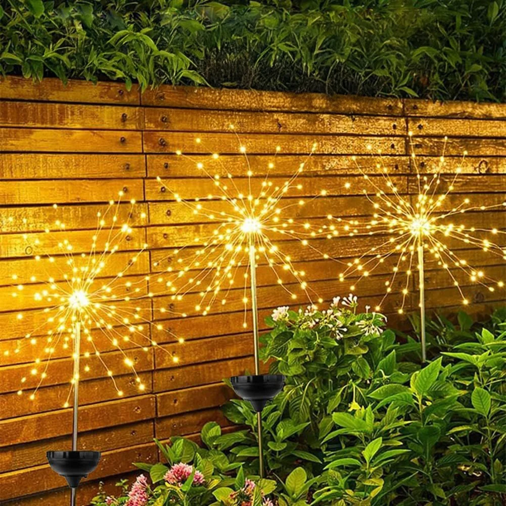 Solar Powered Sparkle Lawn Lights Outdoor Garden LED Dandelion String Lights Firework Design for Landscape Wedding Party Decor