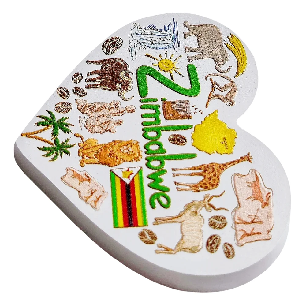 Zimbabwe 3D Heart-shaped Fridge Magnet Souvenir Gift Resin Handmade Zimbabwe Refrigerator Magnet Home Decoration Collection