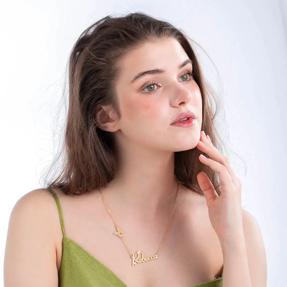 Personalized Frosted Custom Name Necklace Butterfly Symbol Text Necklace Being Customized Birthday Gift for Girlfriends