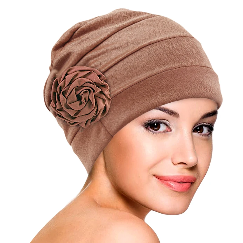 Fashion Women Headscarf Spring And  Autumn Style Lady Turban Hat Discoid Flower Solid Color Cap Chemotherapy Cap Hair Accessory