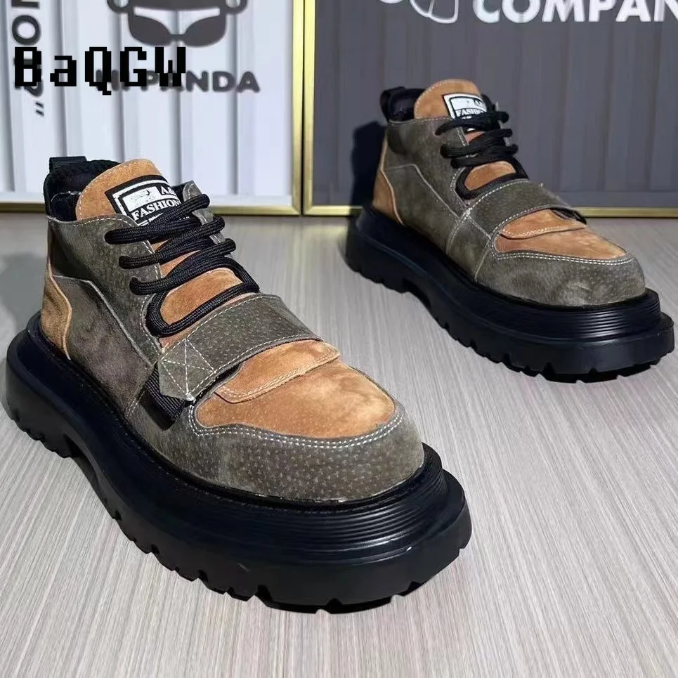 Outono Nova Marca Color Block Designer Gótico Motociclista Masculino Casual Couro Outdoor Sapatos Botas de Cano Baixo para Homens_voghion.com