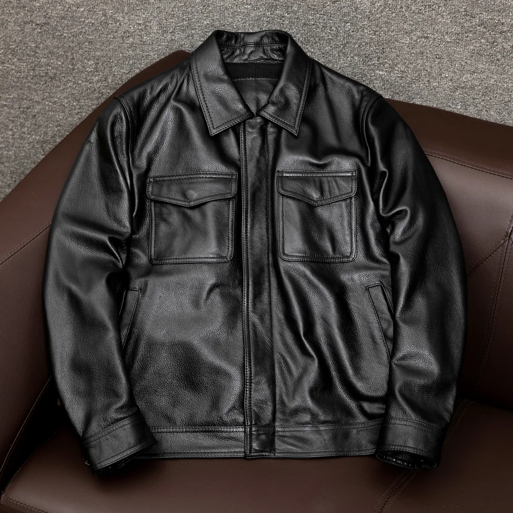 

Plus Size 7XL 100% Natural Genuine Jacket Men Cowhide Black Man Skin Coat Autumn Spring Casual Male Leather Clothing