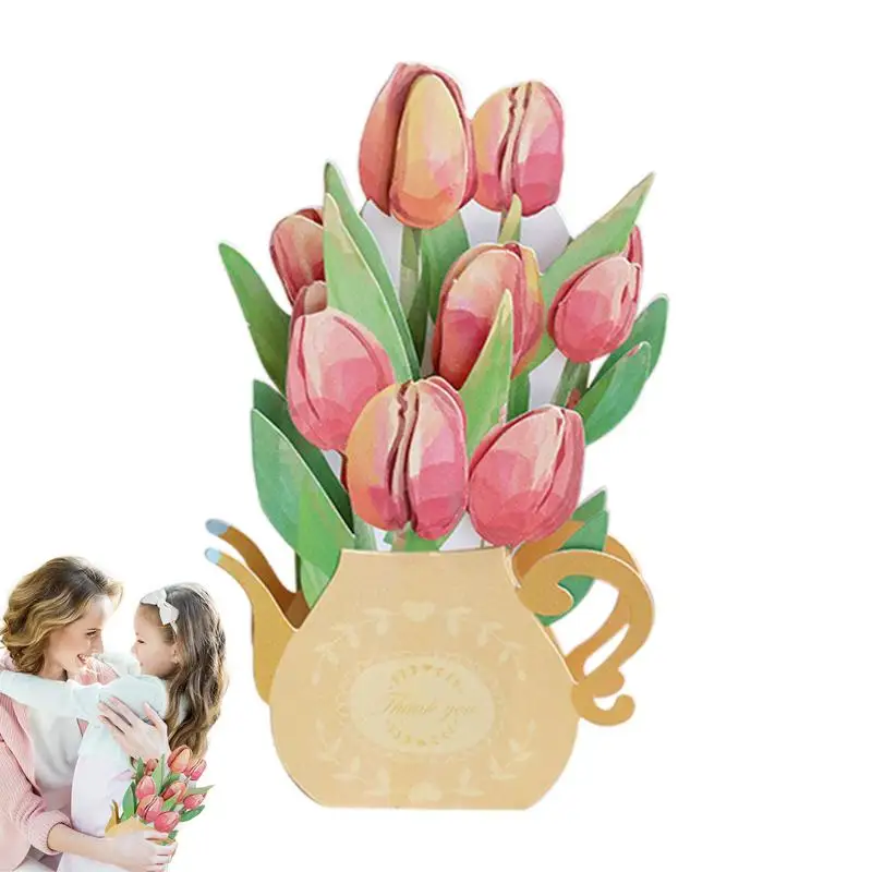 Biglietti Di Auguri Pop-Up 3D Flower Bouquet Cards Pop-Up Forever Plant Biglietti Di Auguri Con Espressione D'Amore Per Moglie Mamma Insegnante