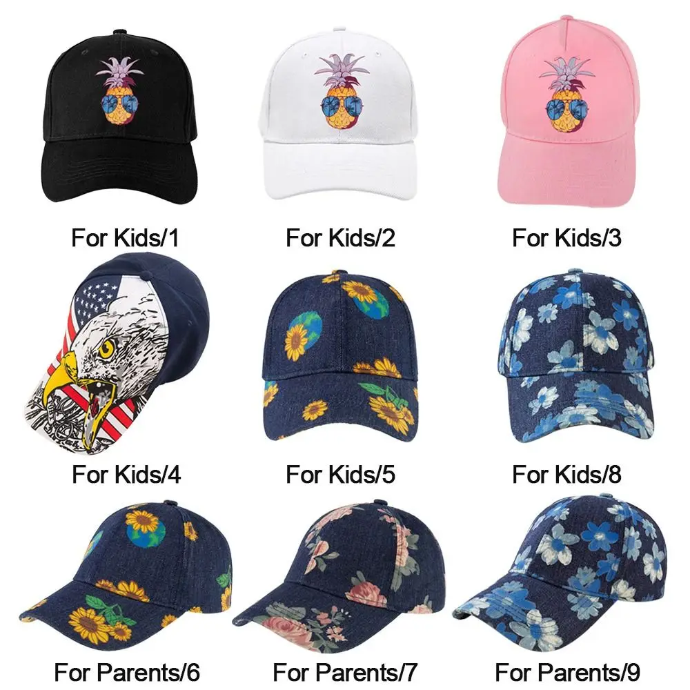 새로운 꽃 인쇄 UV 보호 청바지 여름  모자 부모-자식 야구 모자 선 바이저 꽃 통기성 모자
