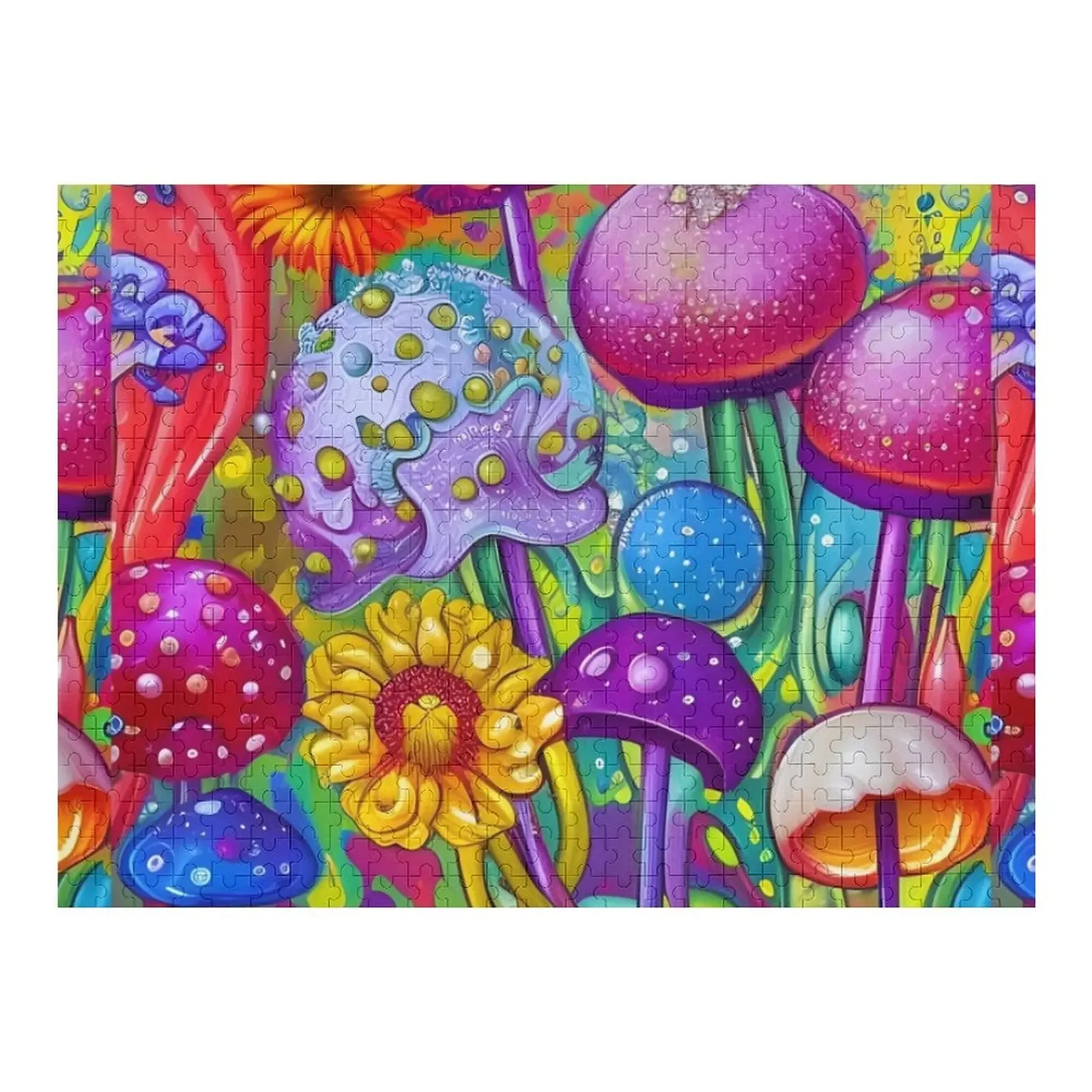 

Hippie flowers and mushrooms Jigsaw Puzzle Custom Wood Personalized Gift Diorama Accessories Wood Name Puzzle