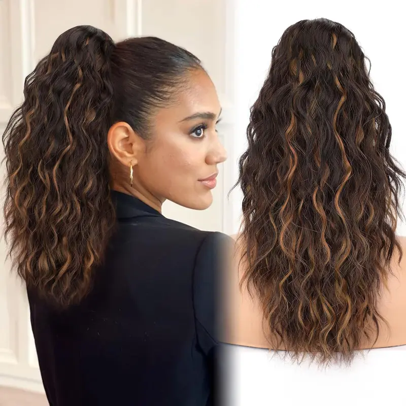 Synthetic Claw Long Wavy Ponytail Extension Black Brown 18-30" Curly Pony Tail Clip in Hair Extensions Fluffy Natural Looking - Image 8