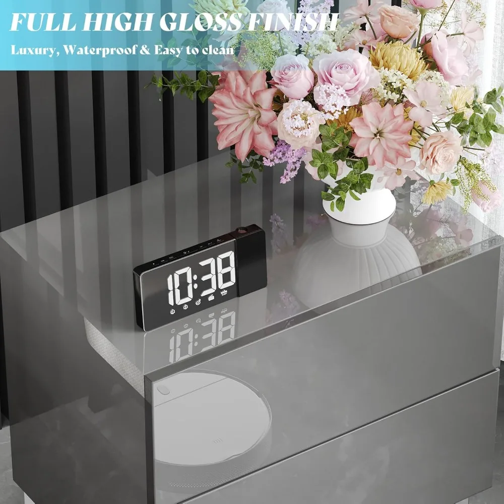 Modern Minimalist Nightstand Set of 2, 24" High Gloss Electroplated Sofa Side Table with 2 Magnetic Storage Drawers, Rectangula 2