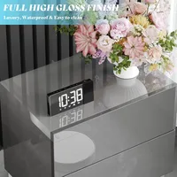 Modern Minimalist Nightstand Set of 2, 24" High Gloss Electroplated Sofa Side Table with 2 Magnetic Storage Drawers, Rectangula 2