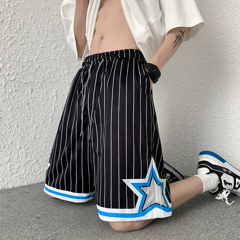 Gym Shorts Men Summer Fashion Sports Running Basketball Casual Man Short Pants Korean Fashion Men Striped Star Sweat Pants Daily