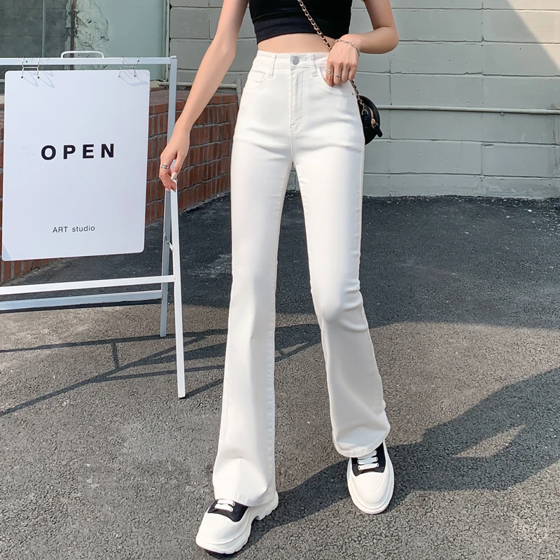 buckle jeans Flared Jeans Woman High Waist Denim Trousers For Female Blue White Black Elastic Skinny Fashion Classic Leisure Wide Leg Pants good american jeans