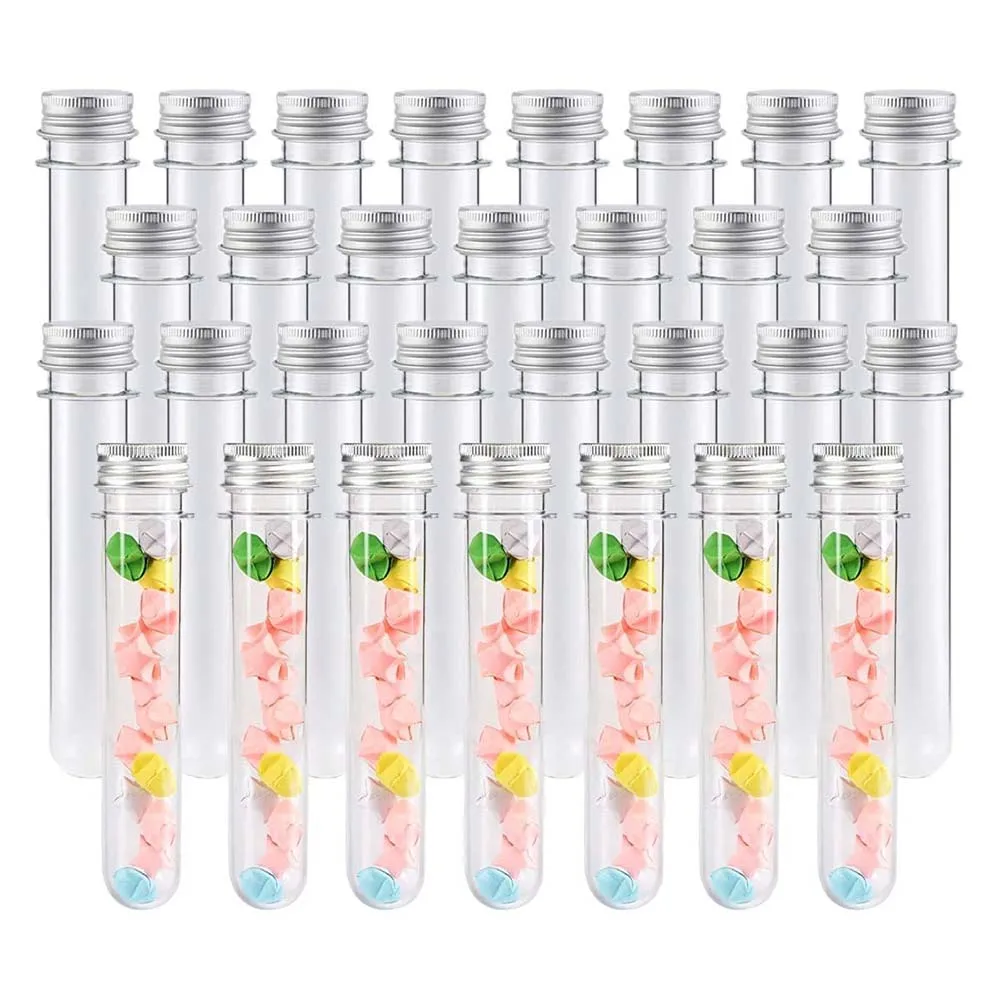 

30pcs 25x140mm(45ml) Clear Plastic Test Tube with Caps, for Salt Container,Bath Salts, Classroom Supplies,Storage Container