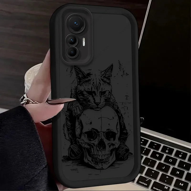 Creative Cat and Skull Themed Phone Case Cover